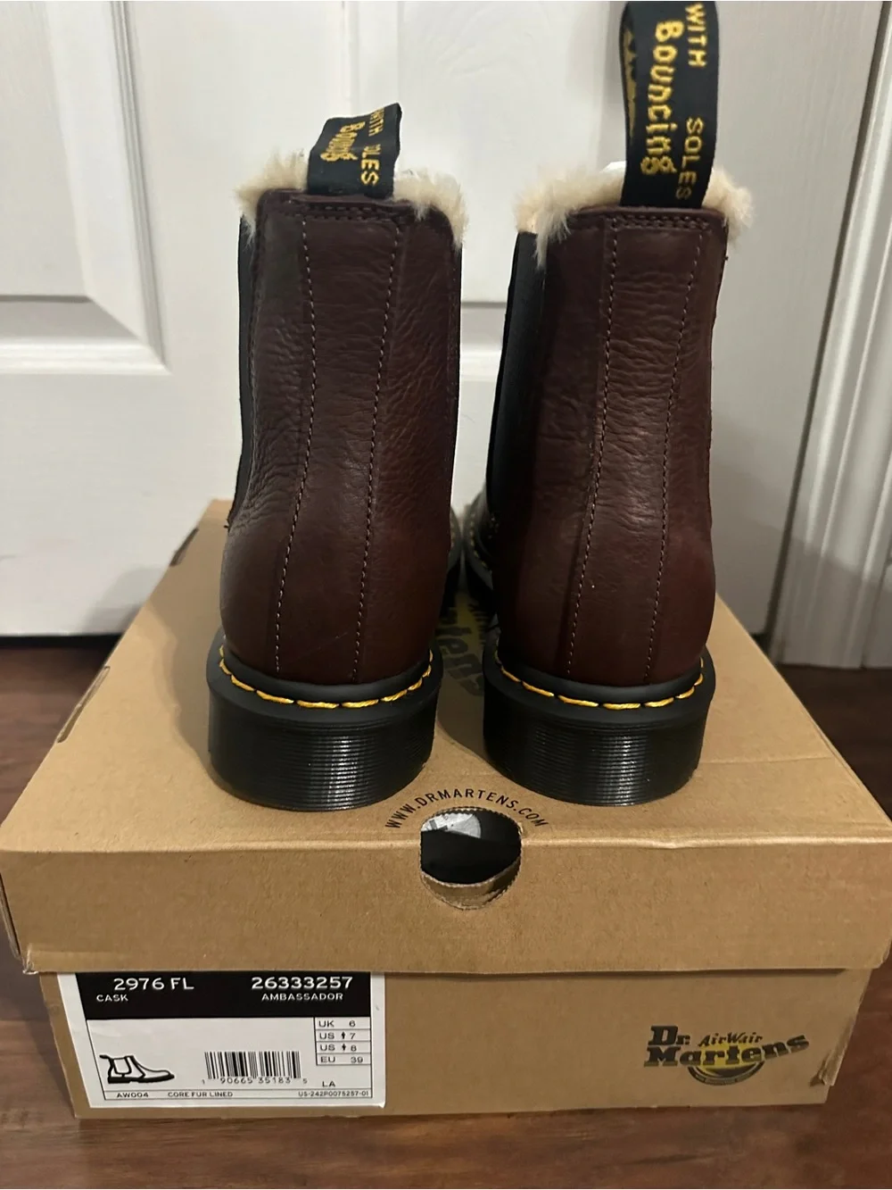 Dr. Martens Brown Leather Chelsea Ankle Boots with Shearling Trim